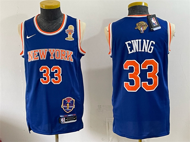 Men's New Yok Knicks #33 Patrick Ewing Black 2026 Finals Champions Patch Statement Edition Stitched Jersey
